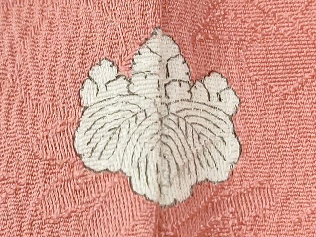 平和屋着物●上質な色無地　舞花地紋　珊瑚色　ロング丈　正絹　逸品　未使用　CABK7201yc