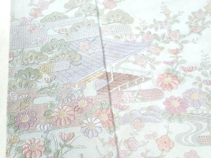平和屋着物●中国三大刺繍　スワトウ刺繍　総刺繍　訪問着　エ霞御所車松竹梅風景文　暈し染め　正絹　逸品　CABK7202yc