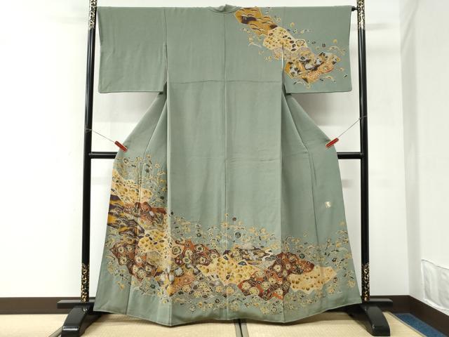 平和屋着物●訪問着　作家物　辻が花　鬼しぼ縮緬　正絹　逸品　CABK7209yc