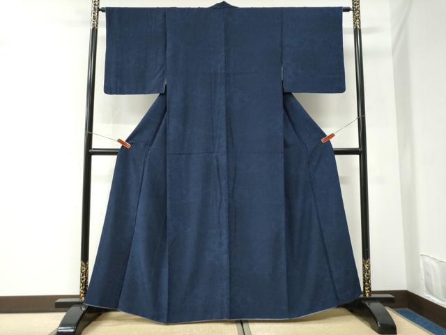 平和屋着物●上質な小紋　藍　型染め　菊唐草文　正絹　逸品　CABK7211yc