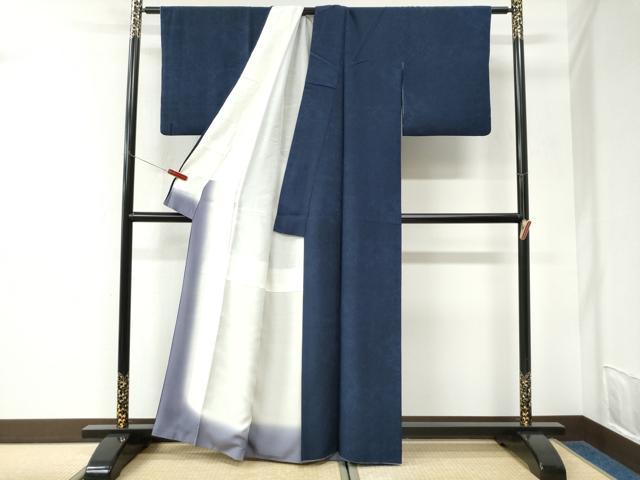 平和屋着物●上質な小紋　藍　型染め　菊唐草文　正絹　逸品　CABK7211yc