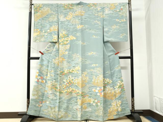 平和屋着物●訪問着　浜松葵草花文　金彩　正絹　逸品　CABK7213yc