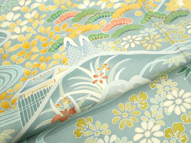 平和屋着物●訪問着　浜松葵草花文　金彩　正絹　逸品　CABK7213yc