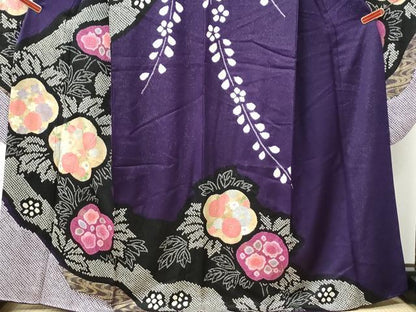 平和屋着物●豪華振袖　絞り　草花文　銀通し地　正絹　逸品　CABK7218yc