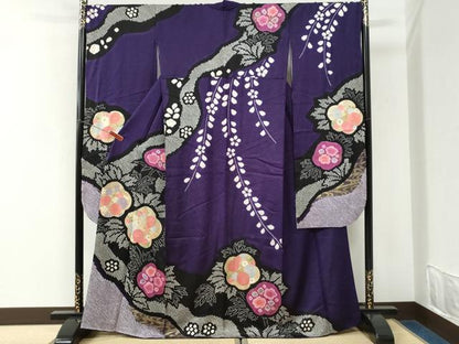 平和屋着物●豪華振袖　絞り　草花文　銀通し地　正絹　逸品　CABK7218yc