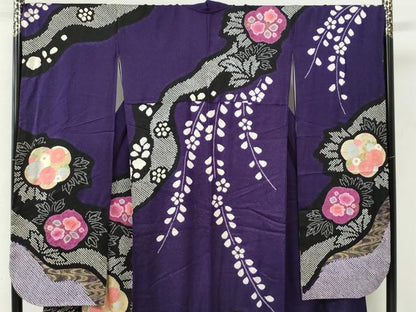 平和屋着物●豪華振袖　絞り　草花文　銀通し地　正絹　逸品　CABK7218yc