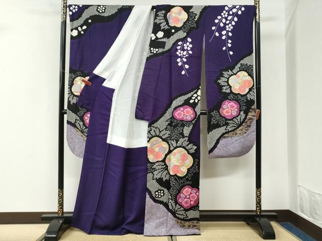 平和屋着物●豪華振袖　絞り　草花文　銀通し地　正絹　逸品　CABK7218yc