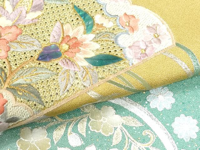 平和屋着物●中国三大刺繍　スワトウ刺繍　訪問着　螺鈿　檜扇更紗花唐草文　暈し染め　銀彩　正絹　逸品　CABK7219yc