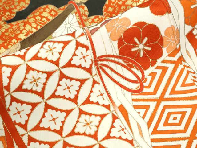 平和屋着物●豪華振袖　駒刺繍　雲取り几帳双鶴花松文　黒地　金彩　正絹　逸品　CABK7220yc