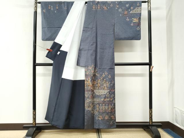 平和屋着物●訪問着　本場染大島紬　エジプト壁画文様　金彩　まるやま扱い　正絹　逸品　CABK7221yc