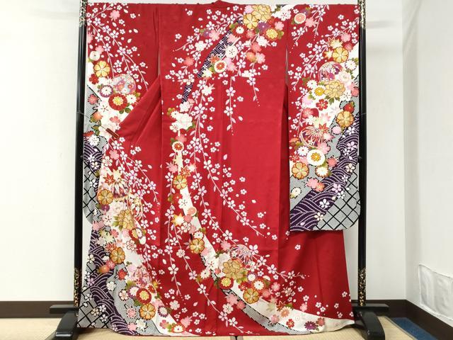 平和屋着物●豪華振袖　駒刺繍　毬牡丹花文　金彩　京都きもの友禅扱い　正絹　逸品　CABK7223yc