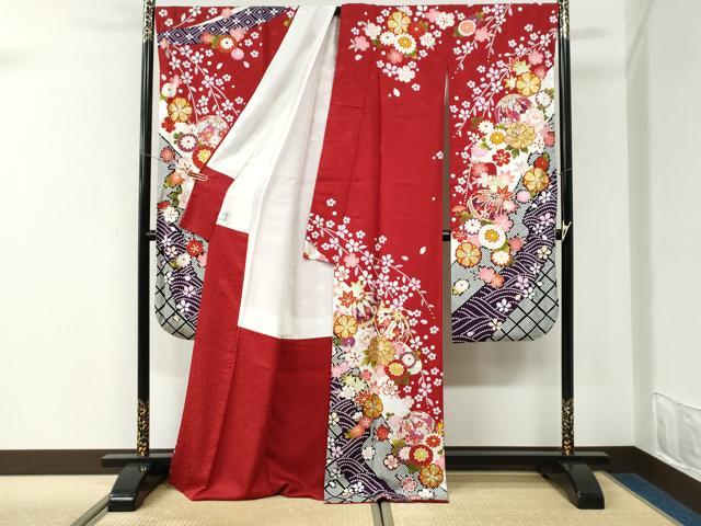 平和屋着物●豪華振袖　駒刺繍　毬牡丹花文　金彩　京都きもの友禅扱い　正絹　逸品　CABK7223yc