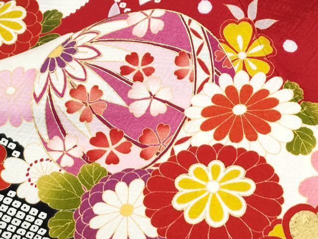 平和屋着物●豪華振袖　駒刺繍　毬牡丹花文　金彩　京都きもの友禅扱い　正絹　逸品　CABK7223yc