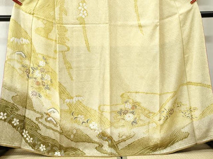 平和屋着物●訪問着　総絞り　駒刺繍　浜松草花文　暈し染め　やまと誂製　正絹　逸品　未使用　CABK7224yc