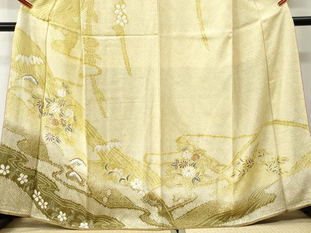 平和屋着物●訪問着　総絞り　駒刺繍　浜松草花文　暈し染め　やまと誂製　正絹　逸品　未使用　CABK7224yc
