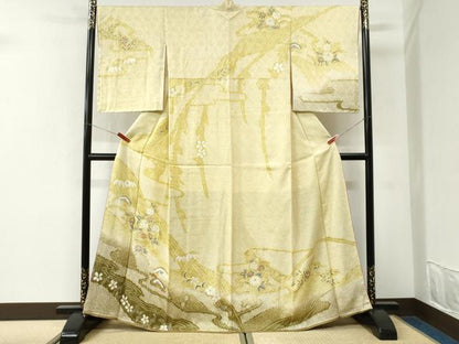 平和屋着物●訪問着　総絞り　駒刺繍　浜松草花文　暈し染め　やまと誂製　正絹　逸品　未使用　CABK7224yc
