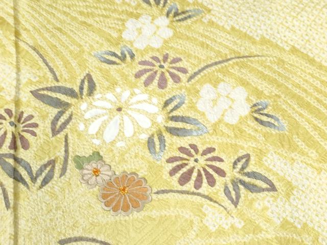 平和屋着物●訪問着　総絞り　駒刺繍　浜松草花文　暈し染め　やまと誂製　正絹　逸品　未使用　CABK7224yc