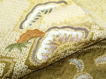 平和屋着物●訪問着　総絞り　駒刺繍　浜松草花文　暈し染め　やまと誂製　正絹　逸品　未使用　CABK7224yc