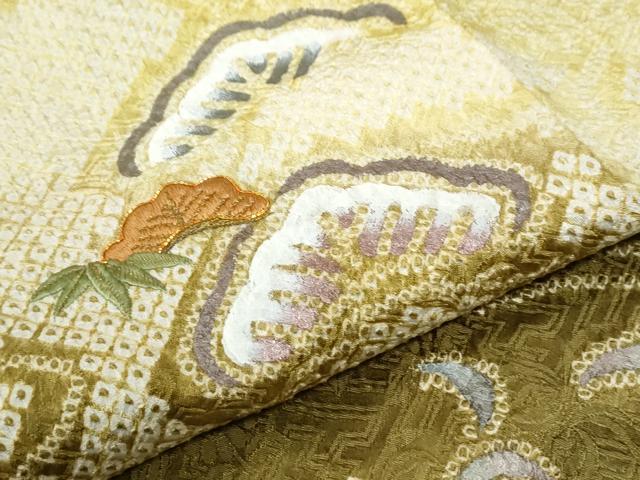 平和屋着物●訪問着　総絞り　駒刺繍　浜松草花文　暈し染め　やまと誂製　正絹　逸品　未使用　CABK7224yc