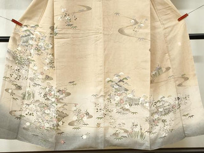 平和屋着物●訪問着　紬地　作家物　風景草花文　やまと誂製　正絹　逸品　CABK7229yc