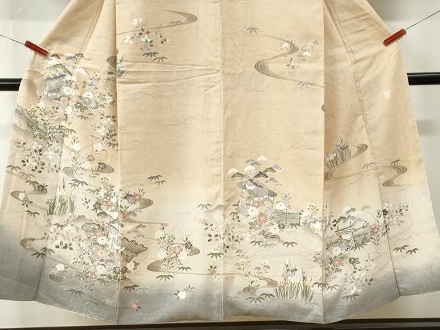 平和屋着物●訪問着　紬地　作家物　風景草花文　やまと誂製　正絹　逸品　CABK7229yc