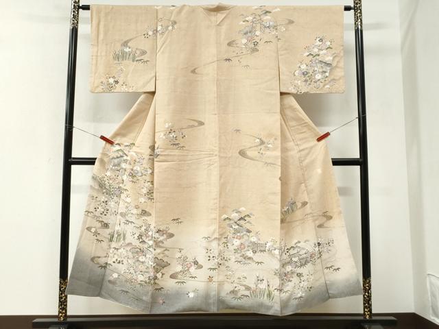 平和屋着物●訪問着　紬地　作家物　風景草花文　やまと誂製　正絹　逸品　CABK7229yc