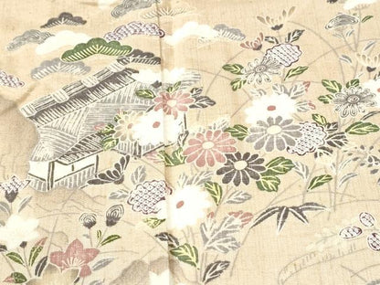 平和屋着物●訪問着　紬地　作家物　風景草花文　やまと誂製　正絹　逸品　CABK7229yc