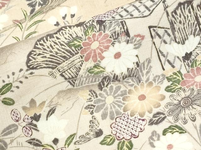 平和屋着物●訪問着　紬地　作家物　風景草花文　やまと誂製　正絹　逸品　CABK7229yc