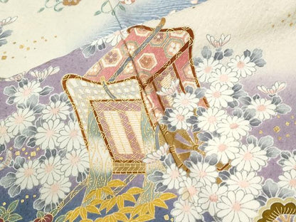 平和屋着物●訪問着　作家物　御所車松竹梅橘花文　暈し染め　金彩　正絹　逸品　CABK7231yc