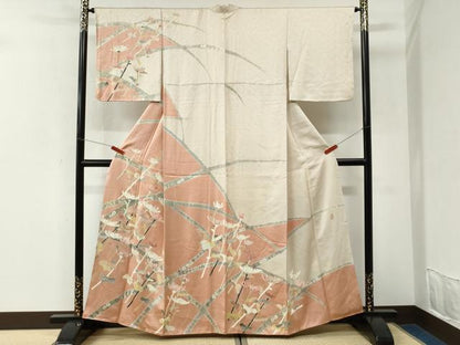 平和屋着物●日本工芸会正会員　染色作家　木原明　訪問着　裏菊　金彩　正絹　逸品　CABK7236yc