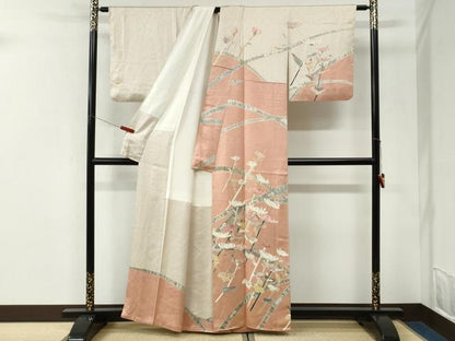 平和屋着物●日本工芸会正会員　染色作家　木原明　訪問着　裏菊　金彩　正絹　逸品　CABK7236yc