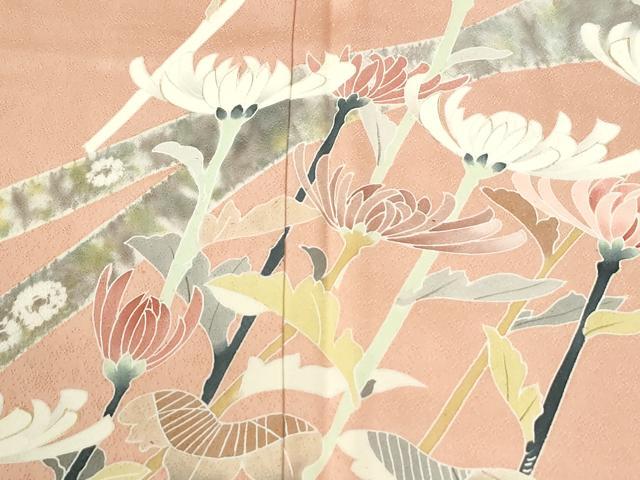 平和屋着物●日本工芸会正会員　染色作家　木原明　訪問着　裏菊　金彩　正絹　逸品　CABK7236yc