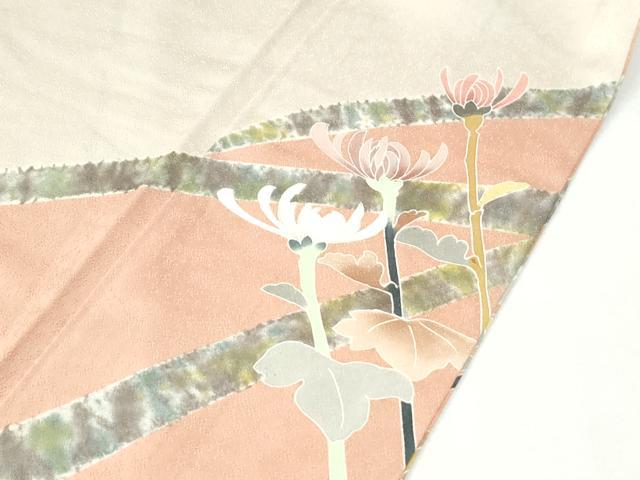 平和屋着物●日本工芸会正会員　染色作家　木原明　訪問着　裏菊　金彩　正絹　逸品　CABK7236yc