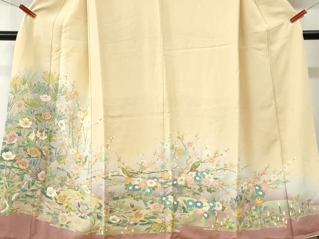 平和屋着物●訪問着　友禅　作家物　休み鳥松葉枝花文　暈し染め　正絹　逸品　CABK7237yc