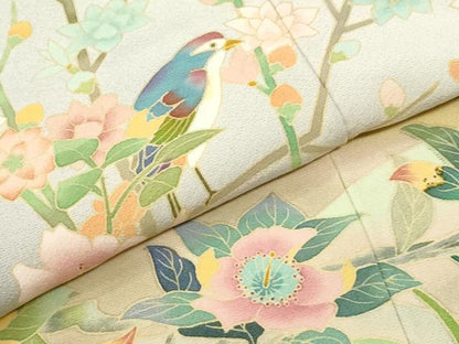 平和屋着物●訪問着　友禅　作家物　休み鳥松葉枝花文　暈し染め　正絹　逸品　CABK7237yc