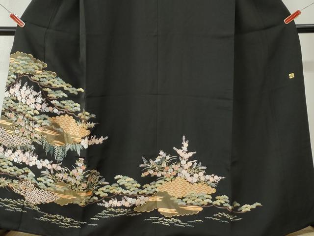平和屋着物●京繍作家　合田峰太郎　黒留袖　総刺繍　駒刺繍　雲取り吉祥松竹梅花文　金糸　正絹　逸品　CABK7241yc