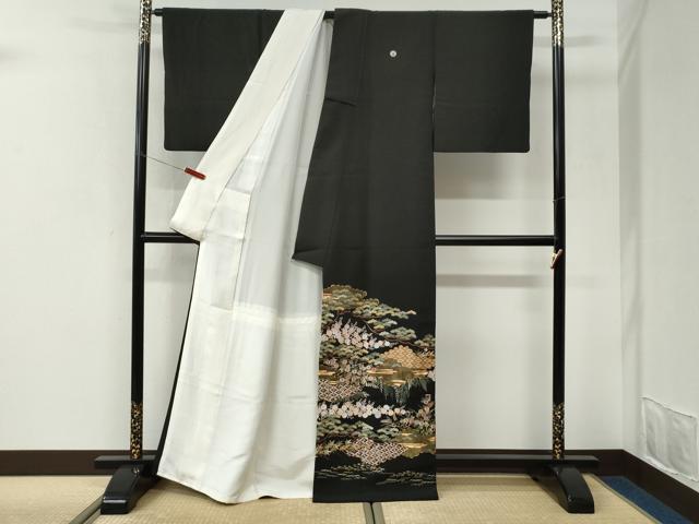 平和屋着物●京繍作家　合田峰太郎　黒留袖　総刺繍　駒刺繍　雲取り吉祥松竹梅花文　金糸　正絹　逸品　CABK7241yc