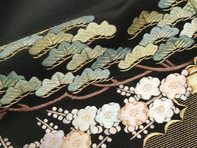 平和屋着物●京繍作家　合田峰太郎　黒留袖　総刺繍　駒刺繍　雲取り吉祥松竹梅花文　金糸　正絹　逸品　CABK7241yc