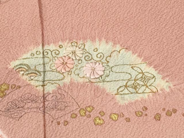 平和屋着物●十日町　名門　滝泰謹製　訪問着　刺繍　絞り　流水地紙舞花文　暈し染め　金彩　仮絵羽　正絹　逸品　未使用　CABK7246yc