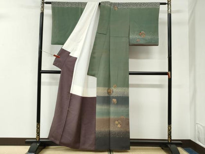 平和屋着物●訪問着　草花丸文　金糸　正絹　逸品　CABK7247yc
