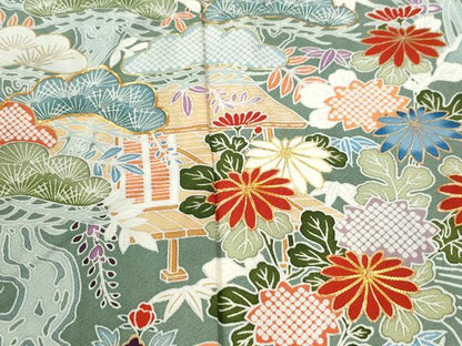 平和屋着物●豪華振袖　駒刺繍　浜松風景草花文　金彩　正絹　逸品　CABK7249yc