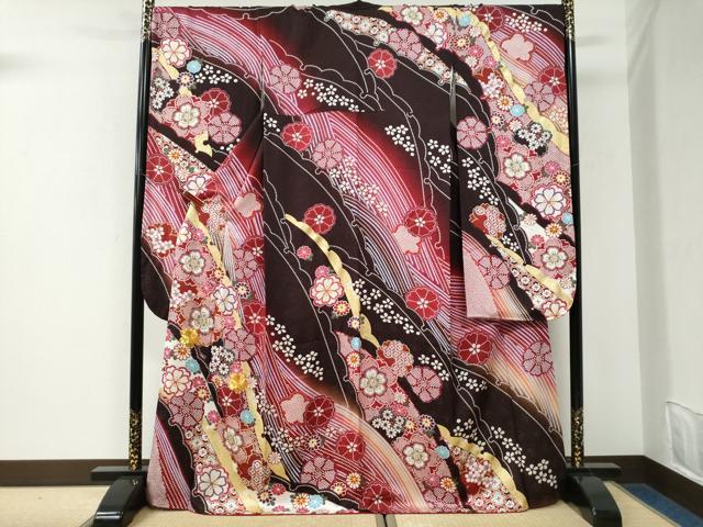 平和屋着物●豪華振袖　駒刺繍　舞桜文　暈し染め　銀通し地　正絹　逸品　CABK7254yc