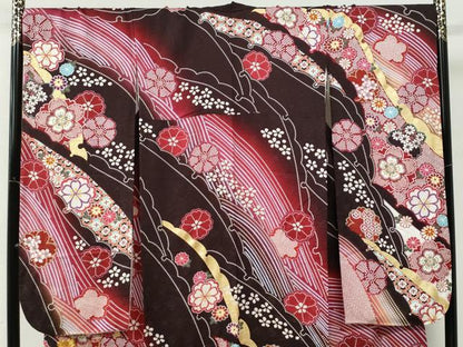 平和屋着物●豪華振袖　駒刺繍　舞桜文　暈し染め　銀通し地　正絹　逸品　CABK7254yc