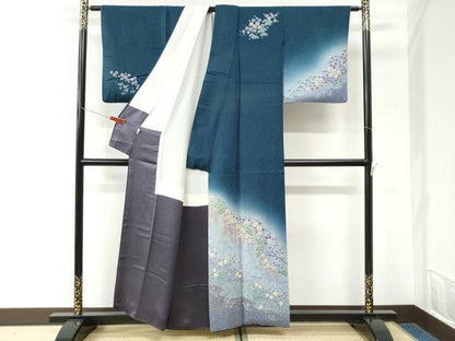 平和屋着物●訪問着　絞り　流水松竹梅花文　暈し染め　金通し地　正絹　逸品　CABK7257yc