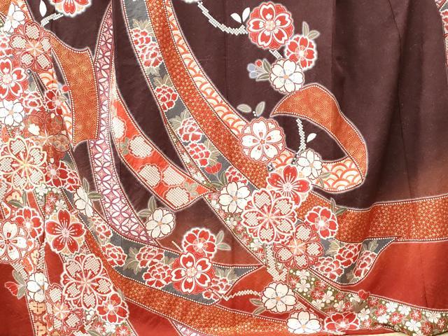 平和屋着物●豪華振袖　駒刺繍　熨斗舞桜文　暈し染め　銀通し地　正絹　逸品　CABK7258yc