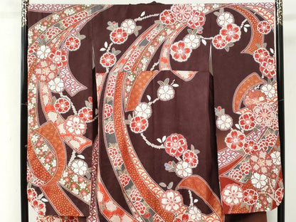 平和屋着物●豪華振袖　駒刺繍　熨斗舞桜文　暈し染め　銀通し地　正絹　逸品　CABK7258yc