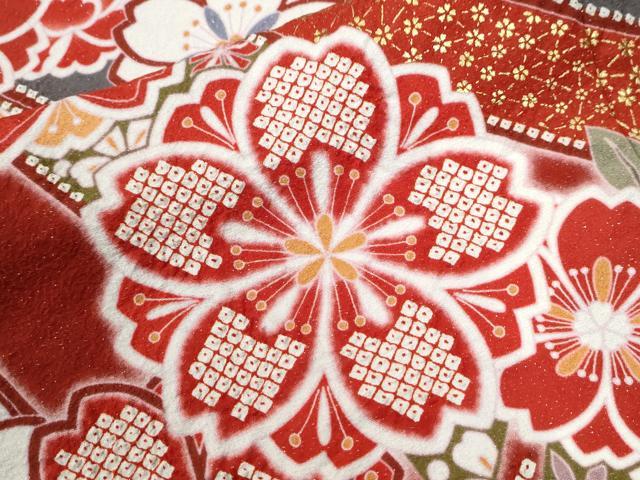 平和屋着物●豪華振袖　駒刺繍　熨斗舞桜文　暈し染め　銀通し地　正絹　逸品　CABK7258yc