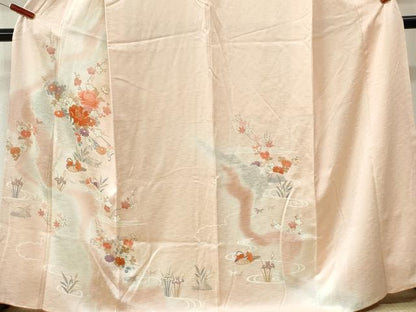 平和屋着物●創業460年・千總　訪問着　駒刺繍　流水鴛鴦牡丹花文　暈し染め　金彩　正絹　逸品　CABK7262yc