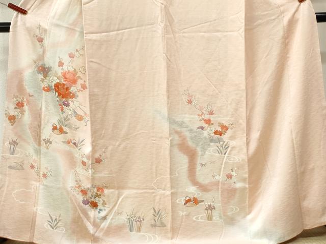 平和屋着物●創業460年・千總　訪問着　駒刺繍　流水鴛鴦牡丹花文　暈し染め　金彩　正絹　逸品　CABK7262yc