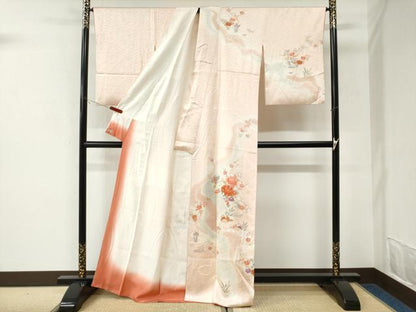 平和屋着物●創業460年・千總　訪問着　駒刺繍　流水鴛鴦牡丹花文　暈し染め　金彩　正絹　逸品　CABK7262yc